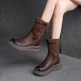 leather wide Winter length snow boots ,plush soled casual women's short boots MartLion   