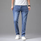 Summer Thin Men's Elastic Cotton Jeans Gray Straight Casual Pants Trousers MartLion   