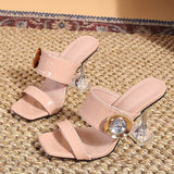 Liyke Transparent Heels 9CM Slippers Outdoor Metal Crystal Buckle Designer Sandal Women Slides Party Dress Shoes Mart Lion   