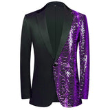 Men's Stylish Wave Striped Patchwork Dress Slim Fit One Button Shiny Suit Jacket Wedding Party Dinner Tuxedo Hombre blazers MartLion Purple Pathwork US Size XS 
