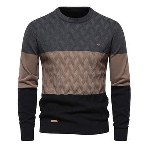 Autumn Patchwork Color O-neck Pullover Sweaters Men's Cotton Sweater Warm Winter Knitted MartLion DarkGrey EUR M 70-80kg 