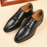 Oxfords Leather Men's Shoes Lace Up Casual Pointed Toe Formal Dress Wedding Party Mart Lion   