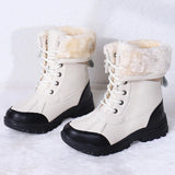 Women's Snow Boots Rubber Ducks Winter Warm Plush Lined Waterproof Platform Shoes High-barreled Mujer MartLion Beige 36 