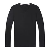Cotton T-Shirt Men's Plain Solid Color V Neck Long Sleeve Tops Casual Clothing MartLion   