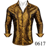 Luxury Silk Shirts Men's Green Paisley Long Sleeved Embroidered Tops Formal Casual Regular Slim Fit Blouses Anti Wrinkle MartLion 0617 S China