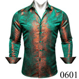 Luxury Silk Shirts Men's Green Paisley Long Sleeved Embroidered Tops Formal Casual Regular Slim Fit Blouses Anti Wrinkle MartLion 0601 S China