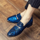 Men's Dress Leather Shoes For Luxury British Gold Blue National Pattern Oxfords Classic Gentleman Wedding Prom Mart Lion   