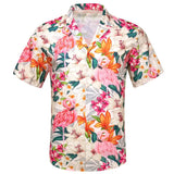 Silk Beach Short Sleeve Shirts Men's Blue Green Black White Flamingo Coconut Trees Slim Fit Blouses Tops Barry Wang MartLion 0299 S 