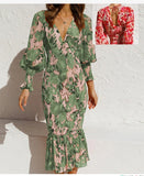  Summer Women's Dress Lantern Sleeve Printed Evening Elegant Party Long Formal Occasion Dresses MartLion - Mart Lion