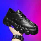 Men's Leather Shoes Creative Spider Web Stitch Casual Sneakers Platform Flats Skateboard Sports Walking Loafers Mart Lion   