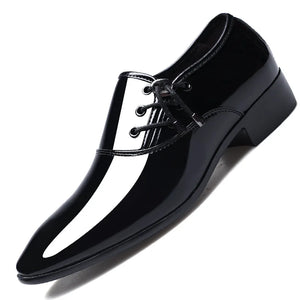 Men's Pointed Toe Leather Shoes Formal Bright Casual Wedding Oxfords MartLion black 38 