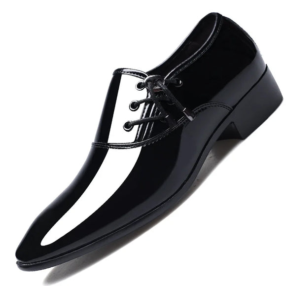 Men's Pointed Toe Leather Shoes Formal Bright Casual Wedding Oxfords MartLion black 38 