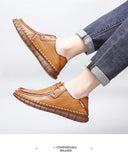 Leisure Handmade Genuine Leather Casual Shoes Men's Top Grain Cowhide Driving Flexible Loafers Sewing Office Walking Mart Lion   