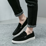 Trends Men's Black Loafers Shoes Suede Slip on Casual Dress Wedding Office White Soled Leather High-end MartLion   