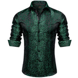 Style Long Sleeve Shirts Men's Luxury Green Paisley Social Dress Shirt Clothing MartLion   