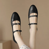 Spring Women Flats Shoes for Round Toe Chunky Heel Retro Low Heel Mary Janes Genuine Leather MartLion   