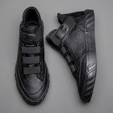 Men's Leather Shoes Korean Trend Loafer British High Top Sneakers Moccasins Mart Lion Black 38 