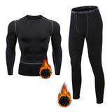 3pcs Gym Thermal Underwear Men's Clothing Sportswear Suits Compression Fitness Breathable quick dry Fleece men top trousers shorts MartLion 2pc S 
