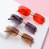 In Trend Rimless Rectangle Sunglasses Women Luxury Designer Cut Edge Shades Golden Leopard Frame Eyewear MartLion   