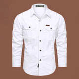 Cotton Military Shirt Long Sleeve Multi-pocket Casual Shirts Clothes man MartLion White M Bust 104cm 