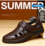 Leather Summer Men's Beach Sandals Hollow Outdoor Water Sport Sneakers Office Dress Casual Father Loafers Shoes Mart Lion   