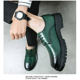 Green Leather Shoes Men's Low Working Lace-up Platform Shoes Casual zapatos de hombre MartLion   