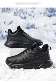 Black Leather Shoes Men's Height Increasing Winter Sneakers Plus Fur Warm Outdoor Cotton Casual Shoes MartLion   