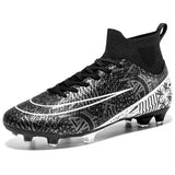 Men's High Ankle AG Sole Outdoor Cleats Football Boots Shoes Turf Soccer Cleats Kids Women Long Spikes Chuteira Futebol Sneakers MartLion 001-1126-C-Black 35 