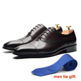 Classic Genuine Leather Men's Dress Shoes Black Brown Cap Toe Lace-Up Oxford Company Office Formal MartLion Dark Brown EUR 38 