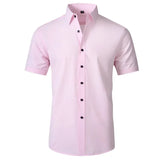 Four sided elastic shirt for men's shirt multi-color non ironing wrinkle resistant simple business dress casual shirt MartLion D3106 Pink Short 38 
