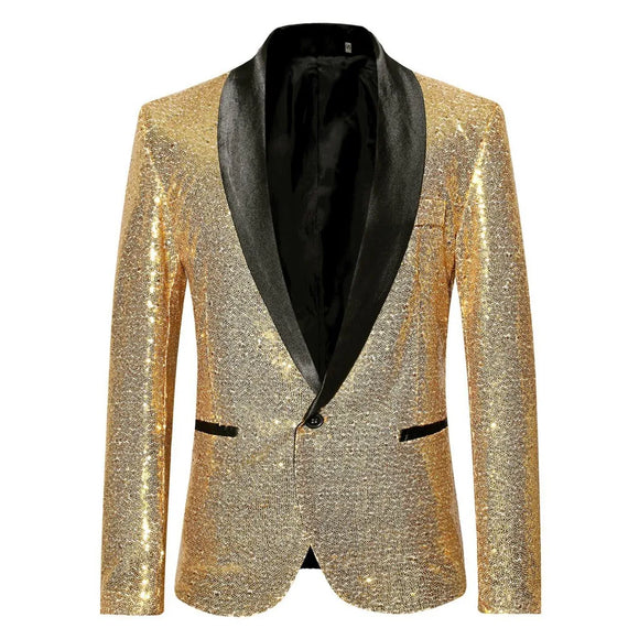Gold Shiny Men's Jackets Sequins Stylish Dj Club Graduation Solid Suit Stage Party Wedding Outwear Clothes blazers MartLion Gold S CHINA