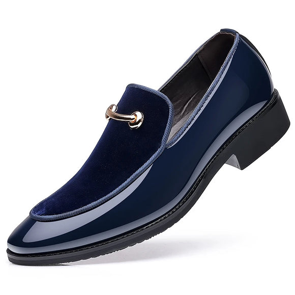  Men's Shoes for Party Black Patent Elegant Slip on Loafers Point Toe Velvet MartLion - Mart Lion