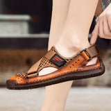 Men's Leather Sandals Summer Hiking Beach Luxury Shoes Classic Flip Flops Breathable Outdoor Punk Platform Casual Sandals Mart Lion   