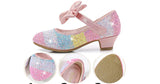 Girls Leather Shoes Princess Children round-Toe Soft-Sole Big girls High Heel Princess Crystal Single MartLion   