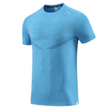 Print Gym Shirts Running Casual Outdoor Jogging Breathable Workout Short Sleeves Nylon Quick Dry Training MartLion skyblue M 