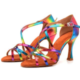 Rainbow Latin Dance Shoes for Women Party Ballroom Tango Jazz Salsa Dance Sandals Indoor High Heels Soft Sole Performance MartLion   