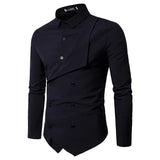 Autumn Winter Cotton Linen Casual Shirt Men's White Shirt Double Breasted Evening Camisa Masculina Long Sleeve Shirts MartLion black M 