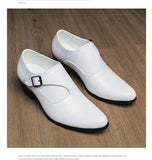 Men's Buckle Belt High Heels Leather Shoes Height Increasing Party Office Oxfords Mature Elegant Black White Heighten Wedding MartLion   