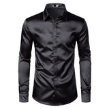 Black Men's Silk Dress Shirts 3Pcs(Shirt +Tie+Bowtie) Smooth Satin Slim Fit Party Prom Casual Social Camisa Mart Lion   