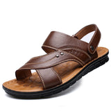 Men's Summer Sandals Genuine leather slip-on casual slippers hombre MartLion brown 5 39 length 24.5cm 