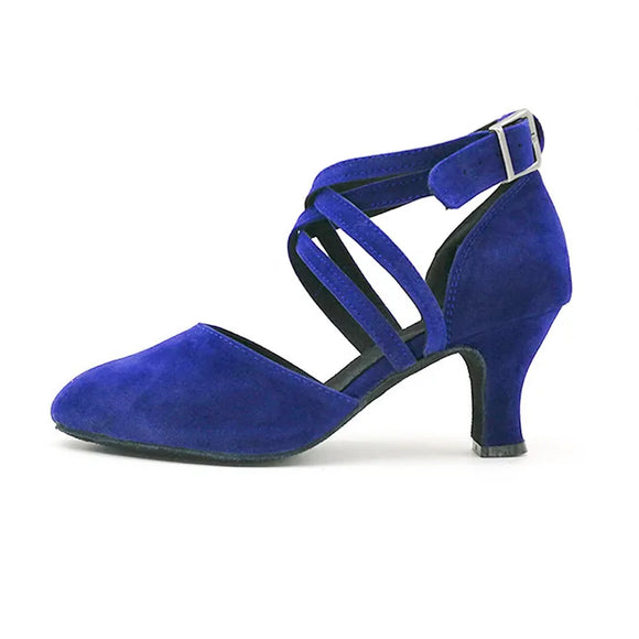  Blue Latin Dance Shoes for Women Party Ballroom Performance Soft Sole Jazz Dance Shoes Strap Suede High Heel 5.5cm Sandals MartLion - Mart Lion