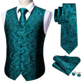 Rose Red Men's Wedding Suit Vest Blue Floral Jacquard Folral Silk Waistcoat Vests Handkerchief Tie Vest Suit Set Barry Wang Design Mart Lion BM-2543 L 