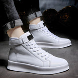 Autumn Men's Ankle Boots High-cut Solid Sneakers Lace-up Motorcycle Platform Skateboard Sport Trainers Shoes Mart Lion White 39 