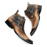 Autumn Winter Shoes Men's Genuine Leather Retro Color Ankle Boots Double Buckle Dress Party Cowboy Metal Hombre MartLion   