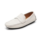 Men's Penny Loafers Genuine Leather Moccasin Driving Shoes Casual Slip On Flats Boat Mart Lion 02 White 6.5 China