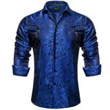 Gold Paisley Silk Shirts Men's Long Sleeve Luxury Tuxedo Wedding Party Clothing MartLion CYC-2017 S 