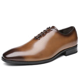 Men's Leather Shoes Prince Classic Formal Whole-cut Dress Hand Rubbing Lace Up Leather Oxford Mart Lion Brown 39 