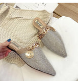 Pointed flat bottomed sandals for women wearing summer rhinestone wrapped lazy half slippers MartLion   