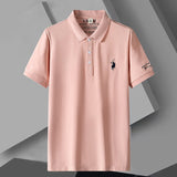 Polo T-Shirts Men's Clothing Casual Button Camisetas Tops Ropa Playeras Embroidery White Short Sleeve Tees Mart Lion Pink M(45-54KG) 