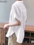 Summer Oversized Shirts Women Shirt Loose Solid Tops Short Sleeved Blouse Casual Solid Buttons Down MartLion   